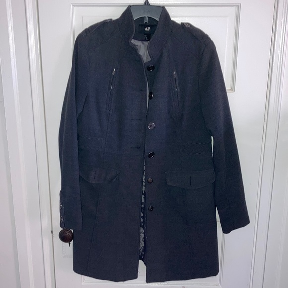 Women's H&M Dark Grey Military Style Winter Coat with stand up collar size 12 - Picture 2 of 8